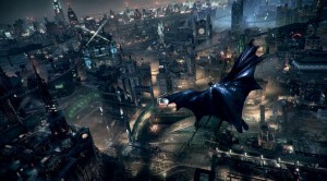 Batman Arkham Knight en plein survole de Gotham