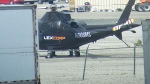 L'hélicoptère de LexCorp sur le tournage de Batman V Superman