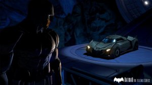 Batman et sa Batmobile dans Batman : The Telltale Series