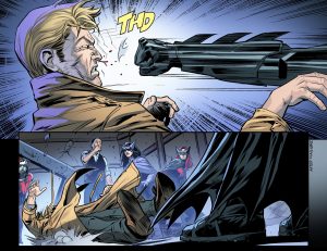 Batman frappe Constantine dans Injustice