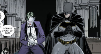 Batman et le Joker prient dans une église