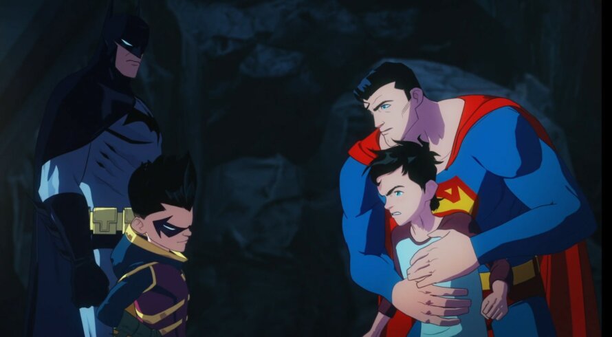 batman, robin, superman et superboy en face à face