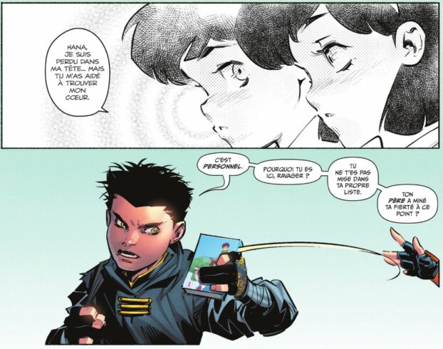 Robin récupère son manga des mains de Ravager. c'est un manga.